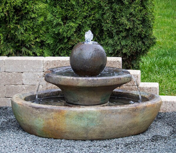 captivating Hampton Fountain Round Ball Finial with Oval Pool Basin 
